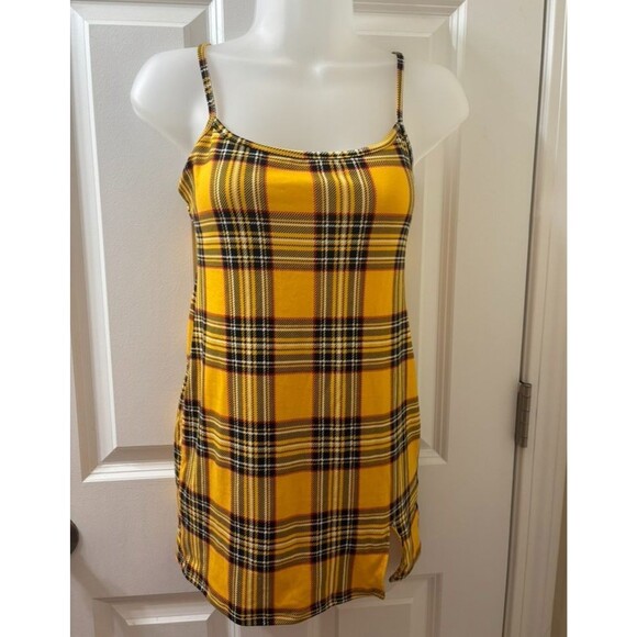 SEDUCTION WOMEN Y2K Bobycon tank Top Size M yellow plaid PREPPY GRUNGE FITTED - Picture 1 of 7